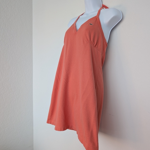 Y2K Lacoste Babydoll Halter Top V Neck Sleeveless Cotton Mini Dress Sz 40/M - Picture 2 of 16